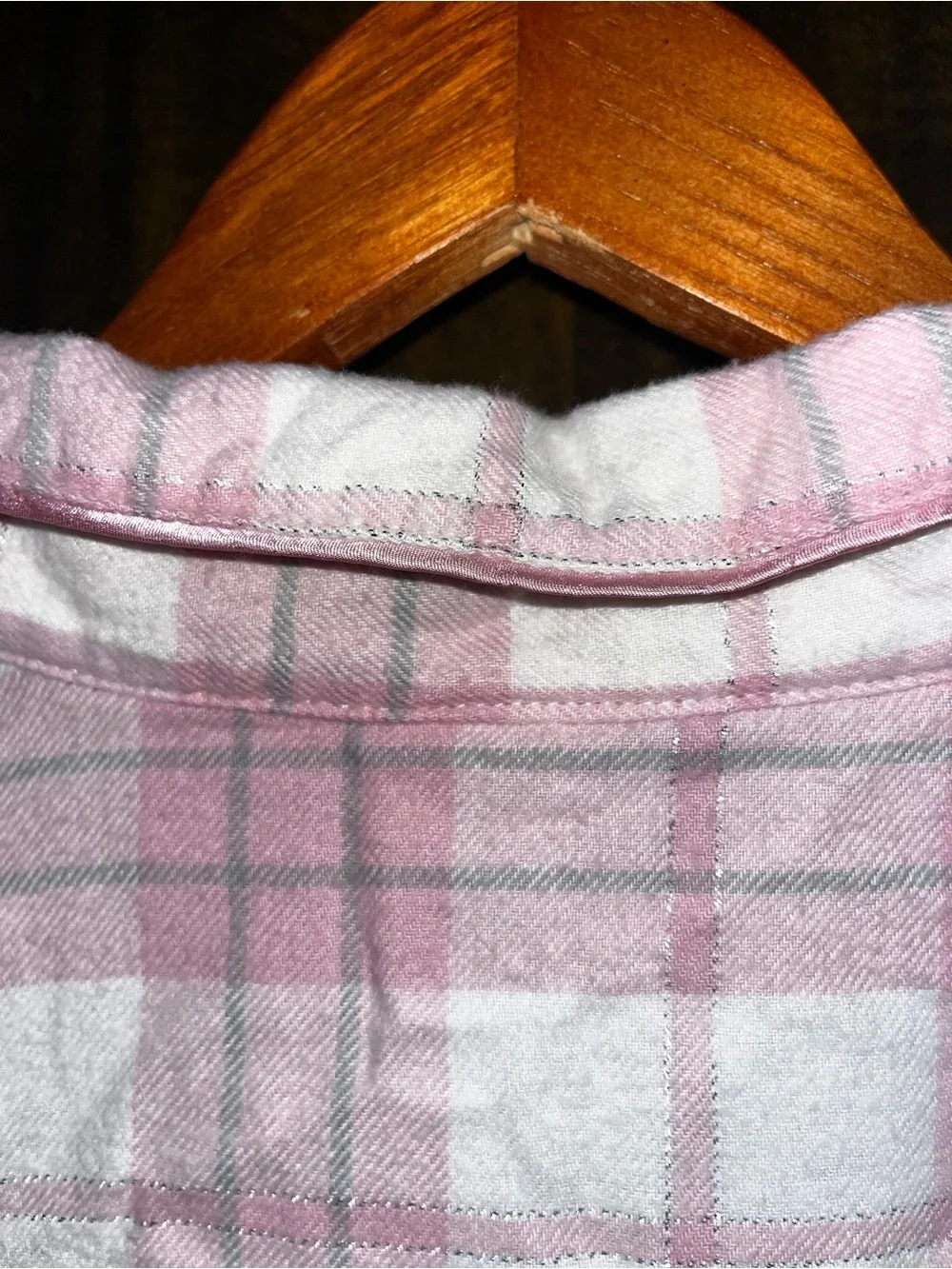 Liz Claiborne Pink, White, & Grey Plaid Silk-Trim Pajama Set